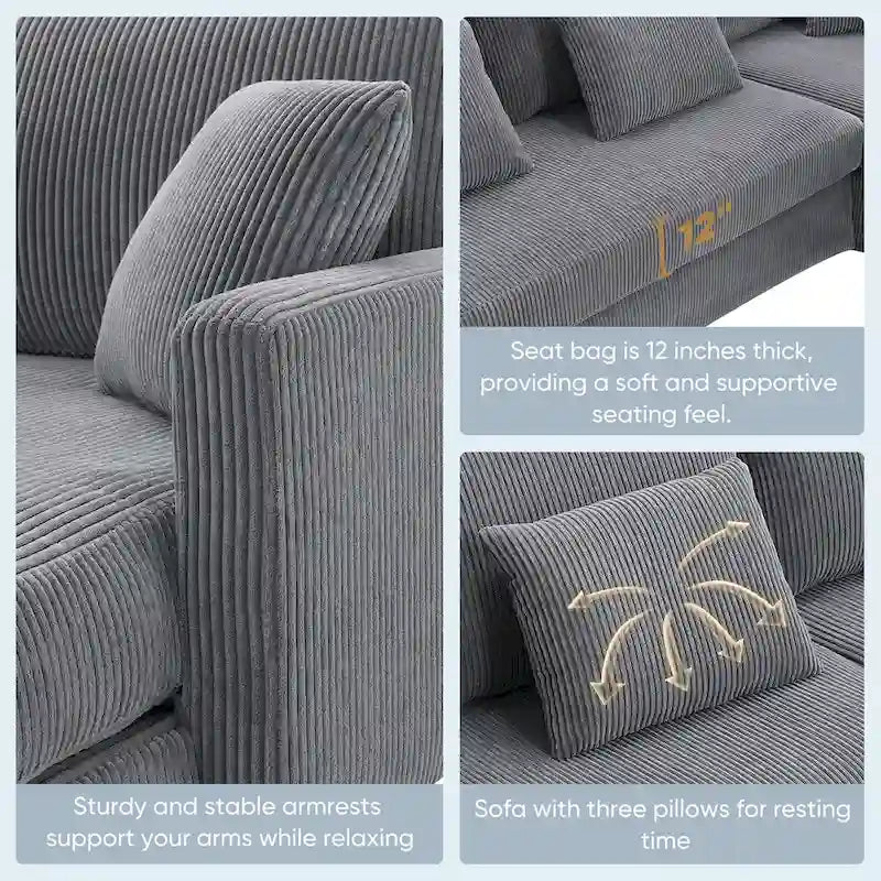 Modernes 4-Sitzer Ecksofa mit umstellbarer Récamiere und Kissen