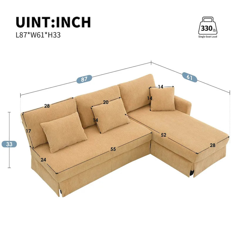 Modernes 4-Sitzer Ecksofa mit umstellbarer Récamiere und Kissen