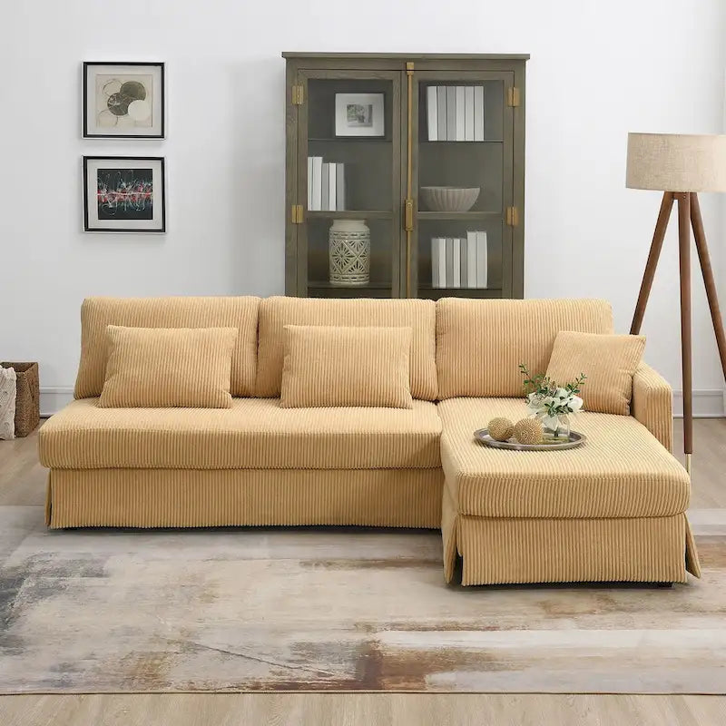 Modernes 4-Sitzer Ecksofa mit umstellbarer Récamiere und Kissen