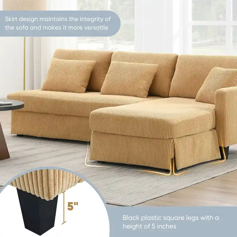 Modernes 4-Sitzer Ecksofa mit umstellbarer Récamiere und Kissen