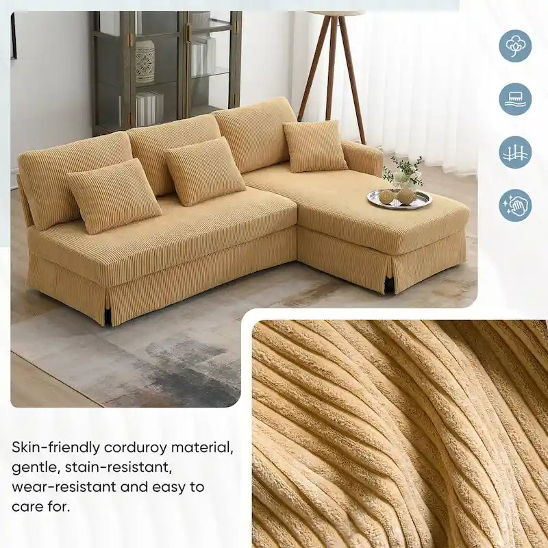Modernes 4-Sitzer Ecksofa mit umstellbarer Récamiere und Kissen