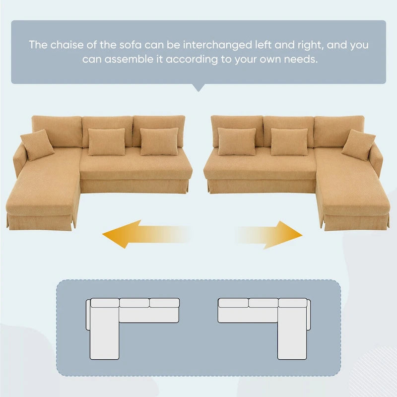 Modernes 4-Sitzer Ecksofa mit umstellbarer Récamiere und Kissen