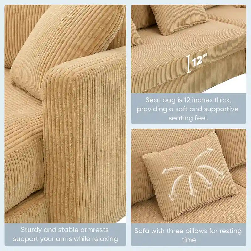 Modernes 4-Sitzer Ecksofa mit umstellbarer Récamiere und Kissen