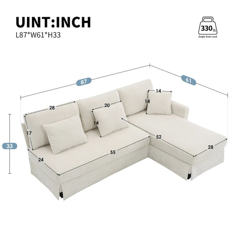 Modernes 4-Sitzer Ecksofa mit umstellbarer Récamiere und Kissen
