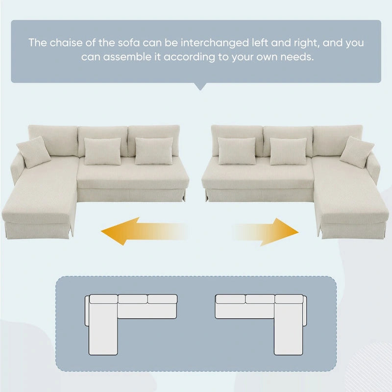 Modernes 4-Sitzer Ecksofa mit umstellbarer Récamiere und Kissen