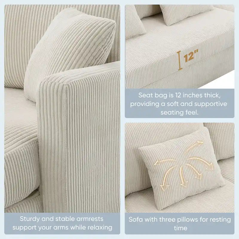Modernes 4-Sitzer Ecksofa mit umstellbarer Récamiere und Kissen