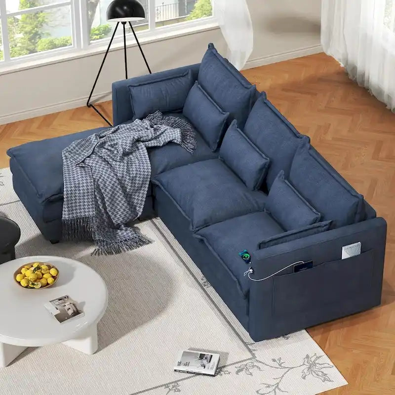 Modulares Ecksofa, L-förmige Couch, 3/4-Sitzer-Sofagarnitur mit Ottoman, Chenille-Stoff