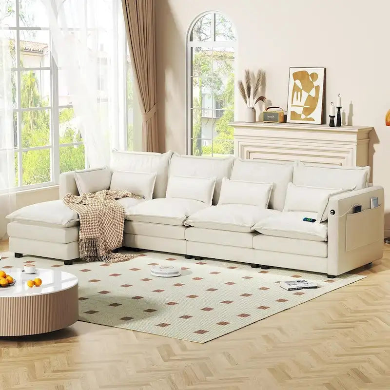 Modulares Ecksofa, L-förmige Couch, 3/4-Sitzer-Sofagarnitur mit Ottoman, Chenille-Stoff