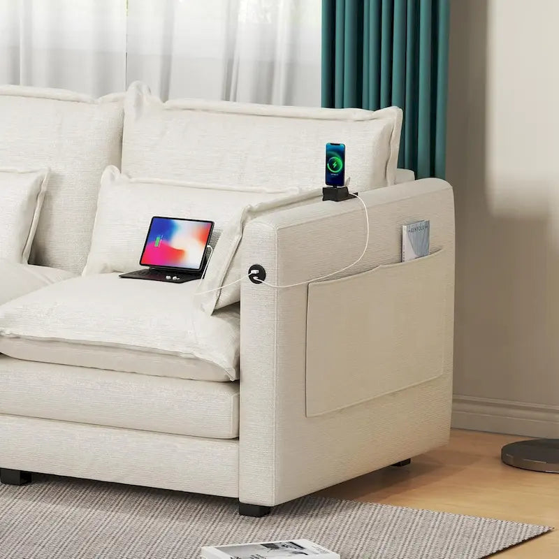 Modulares Ecksofa, L-förmige Couch, 3/4-Sitzer-Sofagarnitur mit Ottoman, Chenille-Stoff