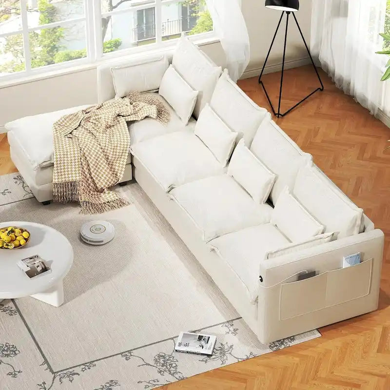 Modulares Ecksofa, L-förmige Couch, 3/4-Sitzer-Sofagarnitur mit Ottoman, Chenille-Stoff