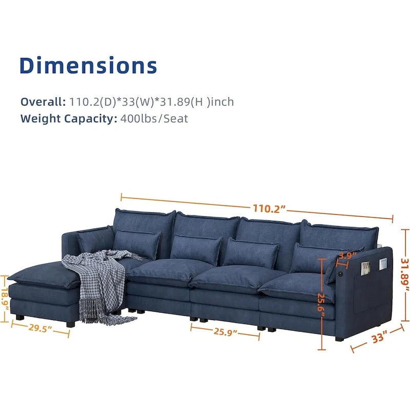 Modulares Ecksofa, L-förmige Couch, 3/4-Sitzer-Sofagarnitur mit Ottoman, Chenille-Stoff