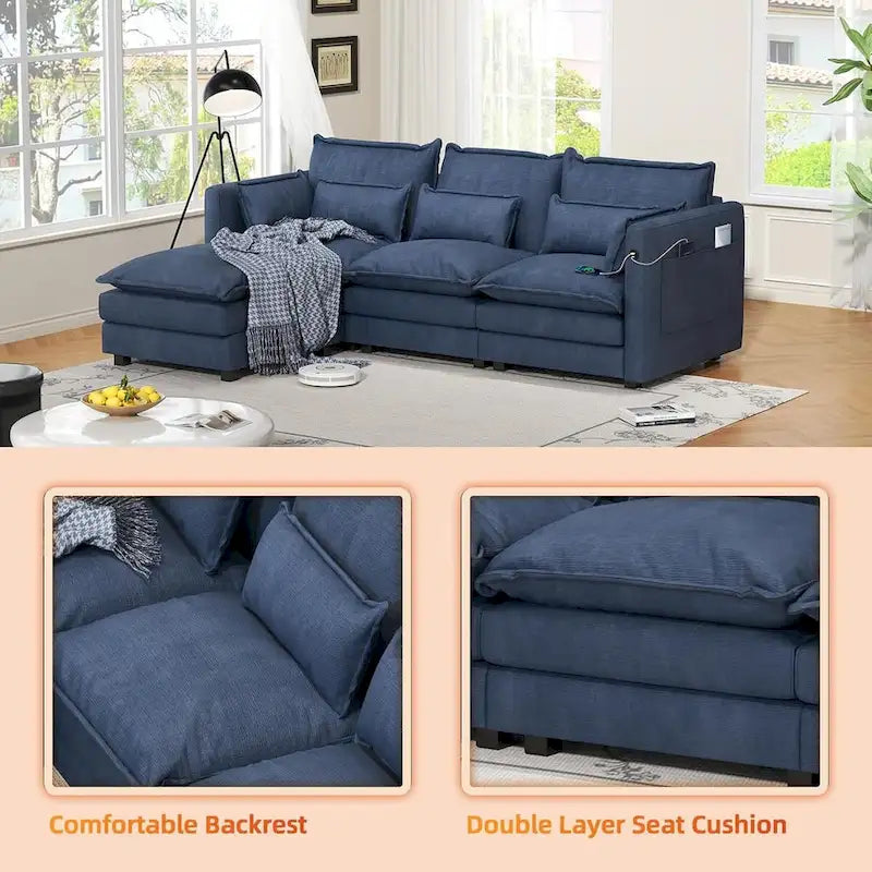 Modulares Ecksofa, L-förmige Couch, 3/4-Sitzer-Sofagarnitur mit Ottoman, Chenille-Stoff