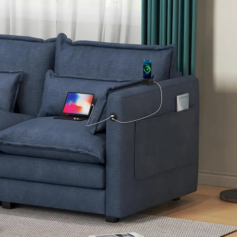 Modulares Ecksofa, L-förmige Couch, 3/4-Sitzer-Sofagarnitur mit Ottoman, Chenille-Stoff