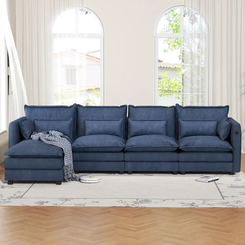 Modulares Ecksofa, L-förmige Couch, 3/4-Sitzer-Sofagarnitur mit Ottoman, Chenille-Stoff