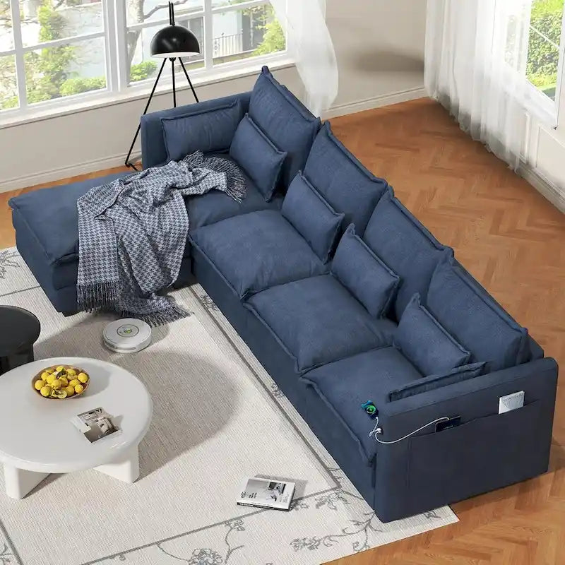 Modulares Ecksofa, L-förmige Couch, 3/4-Sitzer-Sofagarnitur mit Ottoman, Chenille-Stoff