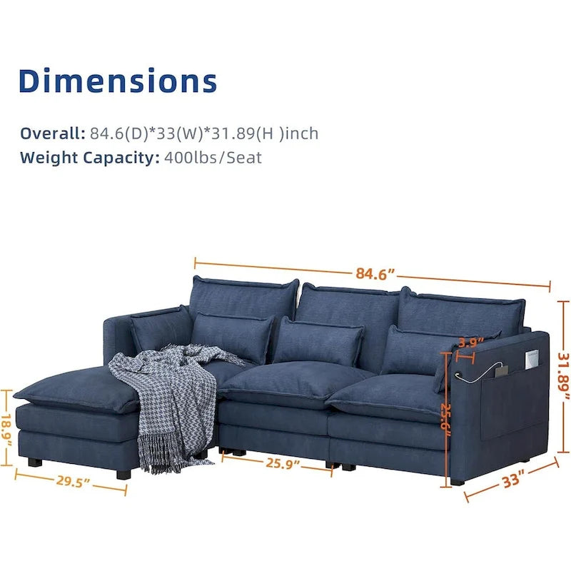Modulares Ecksofa, L-förmige Couch, 3/4-Sitzer-Sofagarnitur mit Ottoman, Chenille-Stoff