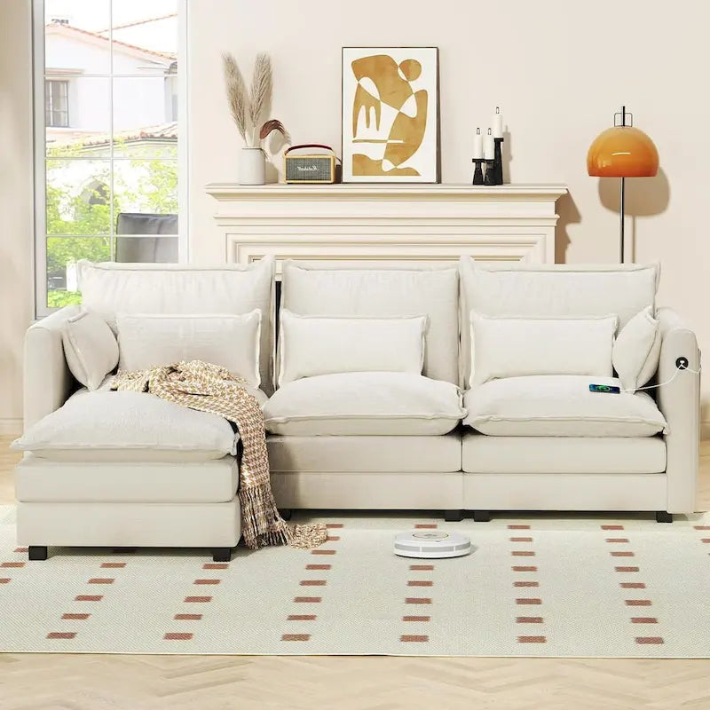 Modulares Ecksofa, L-förmige Couch, 3/4-Sitzer-Sofagarnitur mit Ottoman, Chenille-Stoff