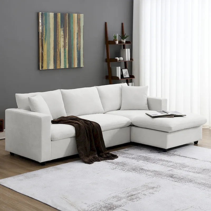Modernes 4-Sitzer L-förmiges Ecksofa, mit 2 kostenlosen Kissen, verwandelbarer Ottomane