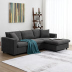 Modernes 4-Sitzer L-förmiges Ecksofa, mit 2 kostenlosen Kissen, verwandelbarer Ottomane