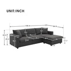 Modernes 4-Sitzer L-förmiges Ecksofa, mit 2 kostenlosen Kissen, verwandelbarer Ottomane