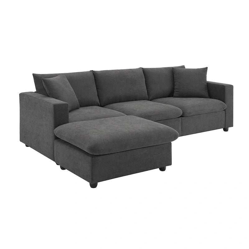 Modernes 4-Sitzer L-förmiges Ecksofa, mit 2 kostenlosen Kissen, verwandelbarer Ottomane