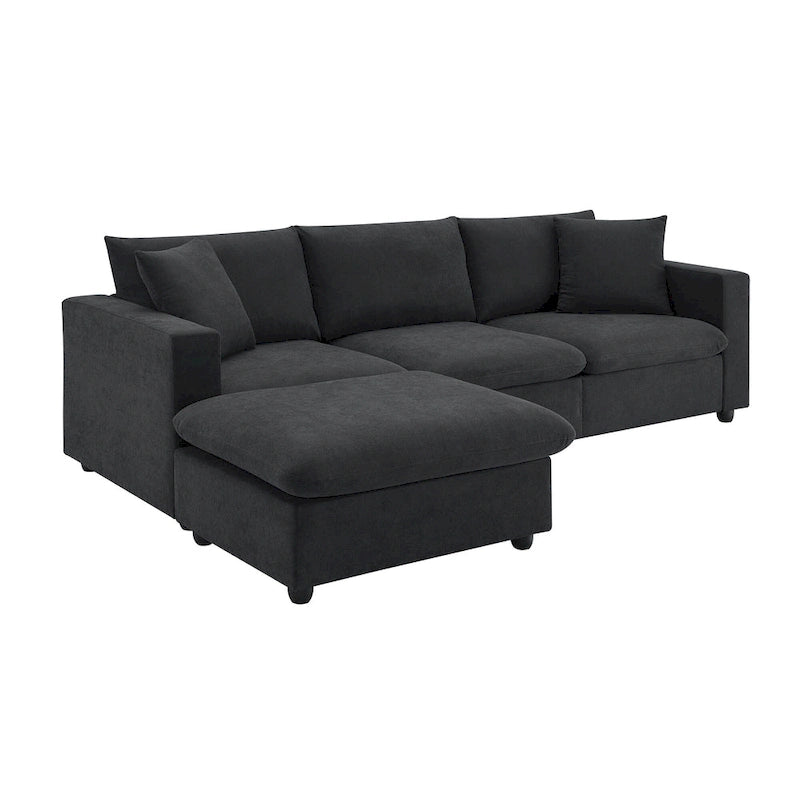 Modernes 4-Sitzer L-förmiges Ecksofa, mit 2 kostenlosen Kissen, verwandelbarer Ottomane
