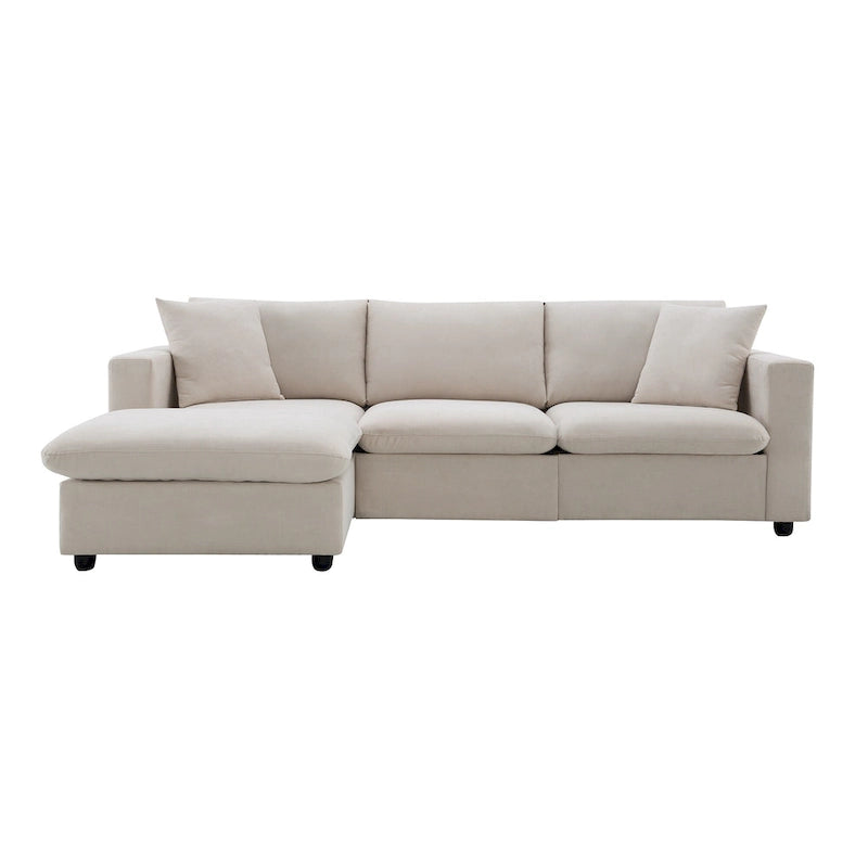 Modernes 4-Sitzer L-förmiges Ecksofa, mit 2 kostenlosen Kissen, verwandelbarer Ottomane