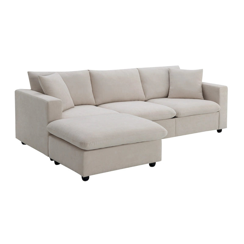 Modernes 4-Sitzer L-förmiges Ecksofa, mit 2 kostenlosen Kissen, verwandelbarer Ottomane