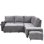 L-förmiges, gepolstertes Modulsofa mit Stauraum, USB-Anschlüssen und Getränkehaltern an den Armlehnen, geeignet