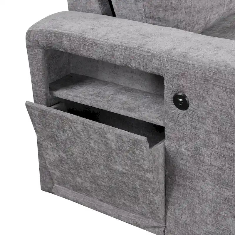 L-förmiges, gepolstertes Modulsofa mit Stauraum, USB-Anschlüssen und Getränkehaltern an den Armlehnen, geeignet