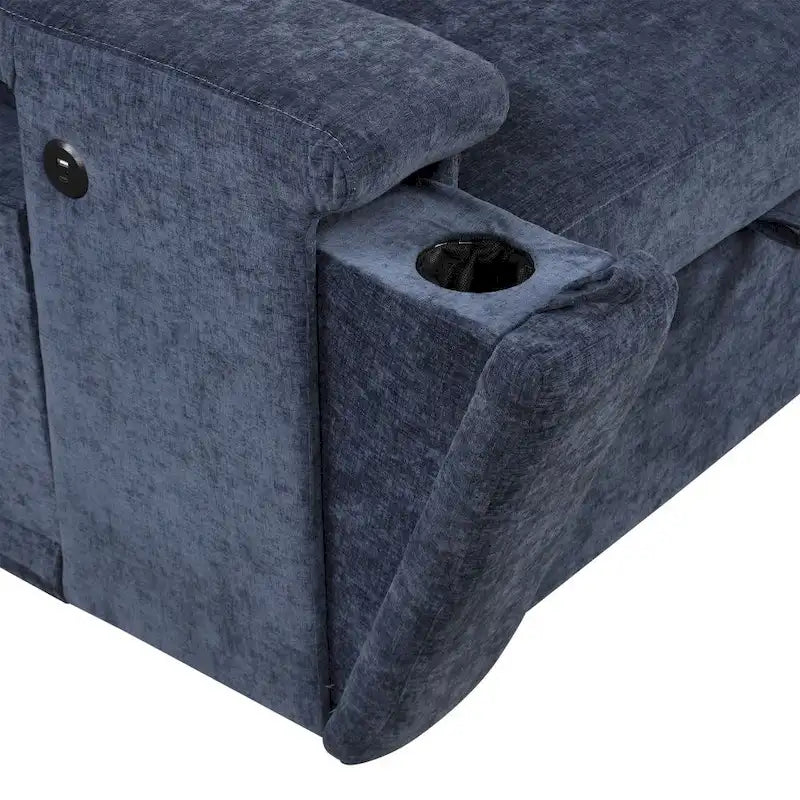 L-förmiges, gepolstertes Modulsofa mit Stauraum, USB-Anschlüssen und Getränkehaltern an den Armlehnen, geeignet