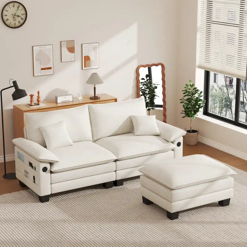 Modulares Sektionssofa, Bequemes Cloud Couch Sektionssofa mit Ottoman, Tiefes Schlafsofa für Wohnzimmer