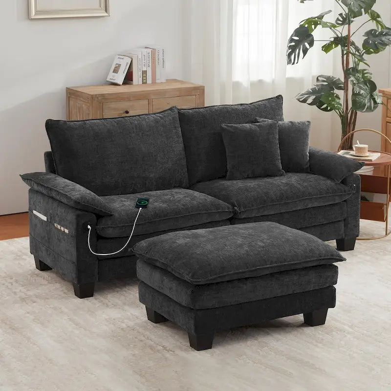 Modulares Sektionssofa, Bequemes Cloud Couch Sektionssofa mit Ottoman, Tiefes Schlafsofa für Wohnzimmer