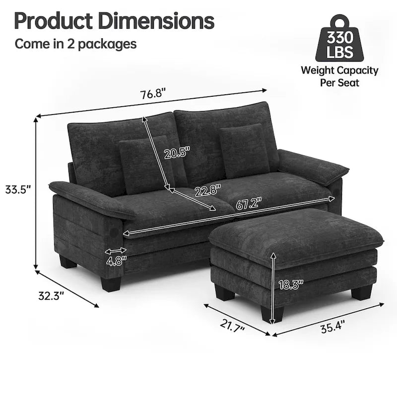 Modulares Sektionssofa, Bequemes Cloud Couch Sektionssofa mit Ottoman, Tiefes Schlafsofa für Wohnzimmer