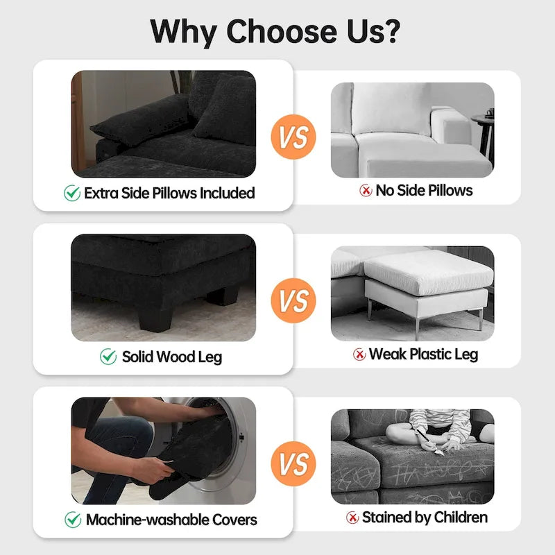 Modulares Sektionssofa, Bequemes Cloud Couch Sektionssofa mit Ottoman, Tiefes Schlafsofa für Wohnzimmer