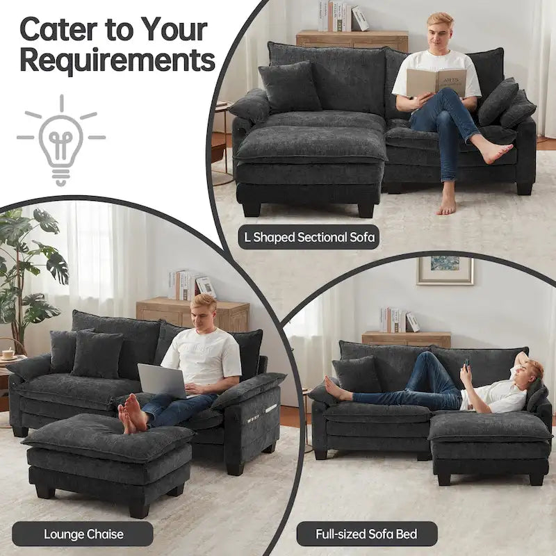 Modulares Sektionssofa, Bequemes Cloud Couch Sektionssofa mit Ottoman, Tiefes Schlafsofa für Wohnzimmer