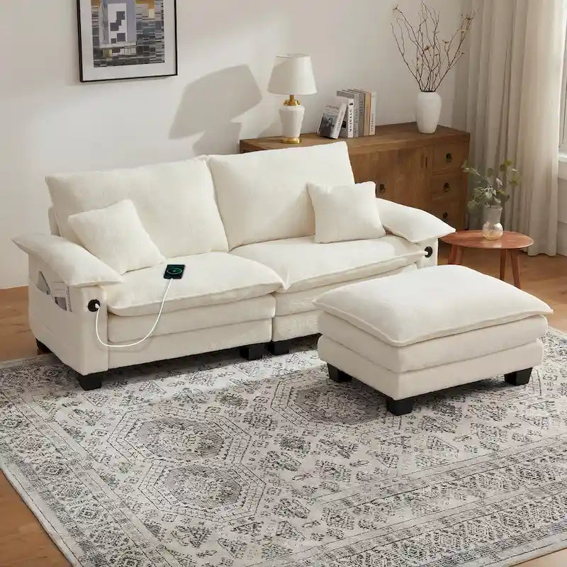Modulares Sektionssofa, Bequemes Cloud Couch Sektionssofa mit Ottoman, Tiefes Schlafsofa für Wohnzimmer