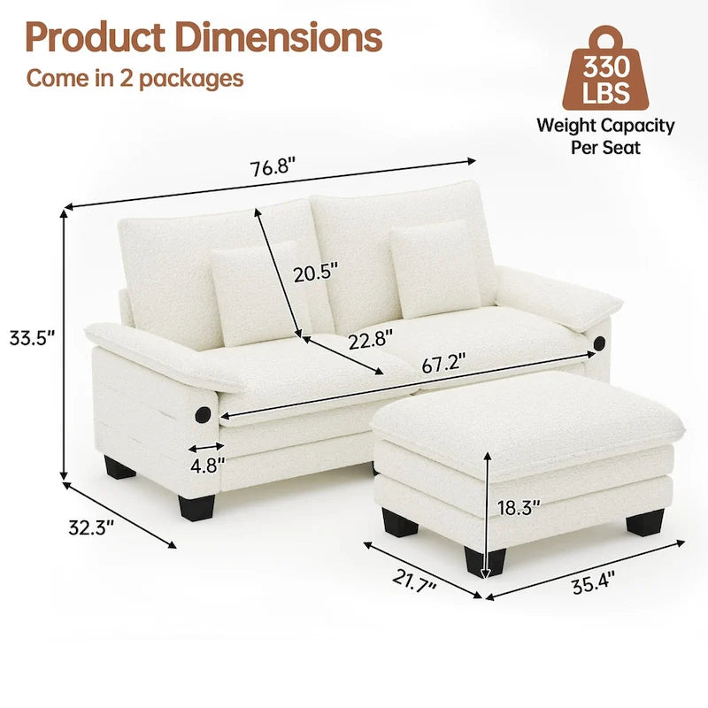 Modulares Sektionssofa, Bequemes Cloud Couch Sektionssofa mit Ottoman, Tiefes Schlafsofa für Wohnzimmer