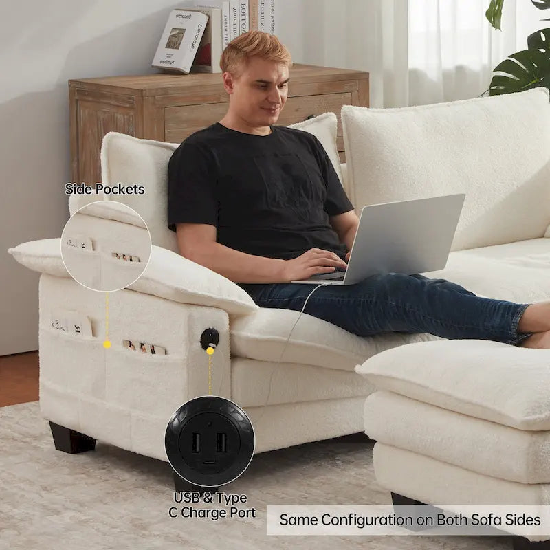 Modulares Sektionssofa, Bequemes Cloud Couch Sektionssofa mit Ottoman, Tiefes Schlafsofa für Wohnzimmer