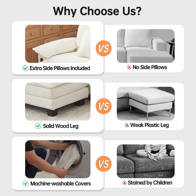 Modulares Sektionssofa, Bequemes Cloud Couch Sektionssofa mit Ottoman, Tiefes Schlafsofa für Wohnzimmer