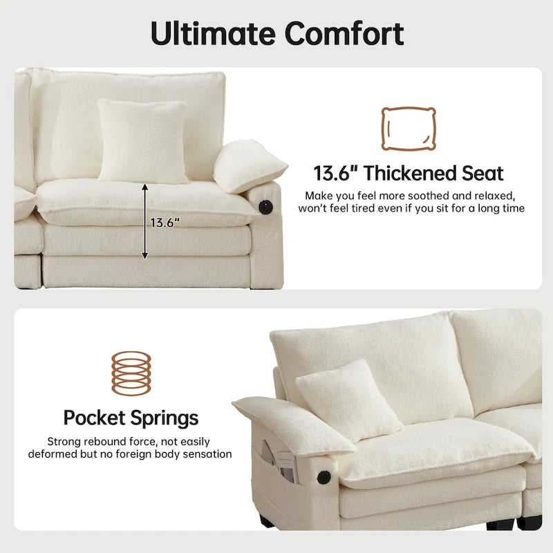 Modulares Sektionssofa, Bequemes Cloud Couch Sektionssofa mit Ottoman, Tiefes Schlafsofa für Wohnzimmer