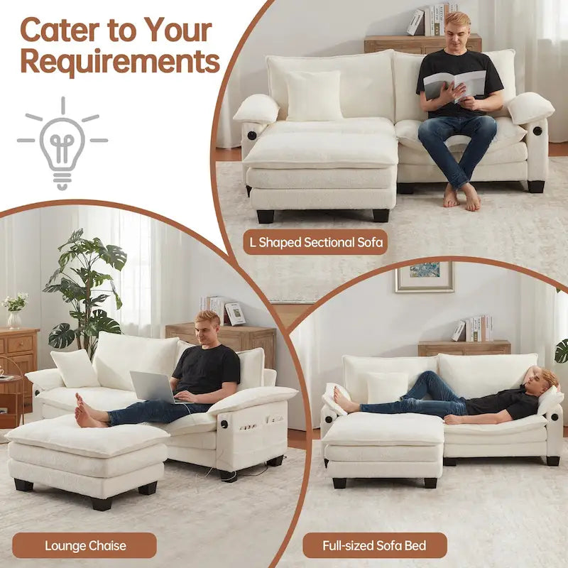 Modulares Sektionssofa, Bequemes Cloud Couch Sektionssofa mit Ottoman, Tiefes Schlafsofa für Wohnzimmer