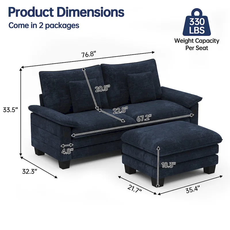 Modulares Sektionssofa, Bequemes Cloud Couch Sektionssofa mit Ottoman, Tiefes Schlafsofa für Wohnzimmer