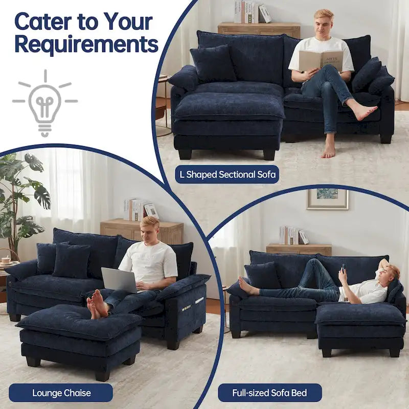 Modulares Sektionssofa, Bequemes Cloud Couch Sektionssofa mit Ottoman, Tiefes Schlafsofa für Wohnzimmer