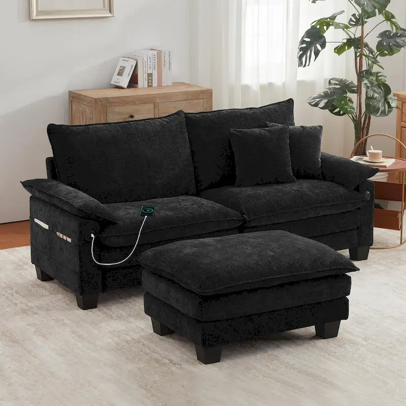 Modulares Sektionssofa, Bequemes Cloud Couch Sektionssofa mit Ottoman, Tiefes Schlafsofa für Wohnzimmer