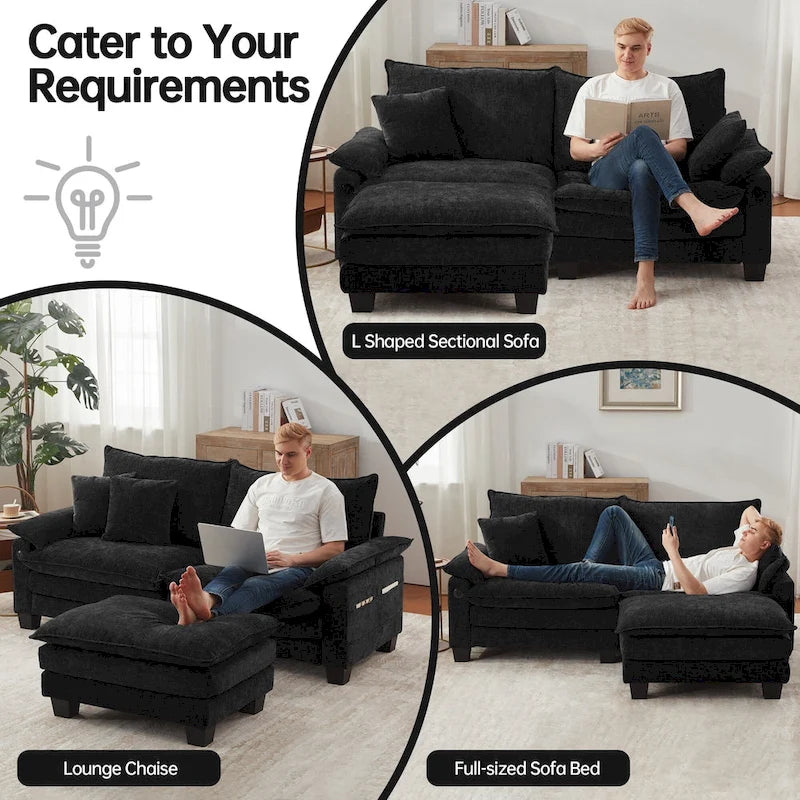 Modulares Sektionssofa, Bequemes Cloud Couch Sektionssofa mit Ottoman, Tiefes Schlafsofa für Wohnzimmer