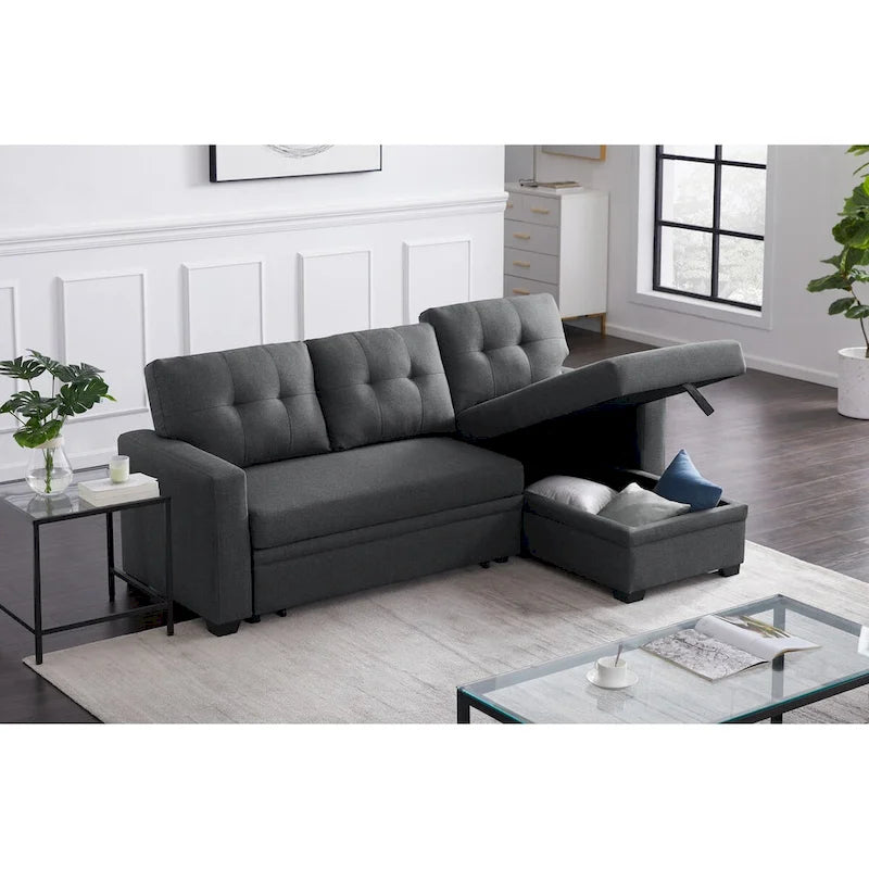 Polster-Ausziehsofa mit Recamiere – 82B x 53T x 34,5H