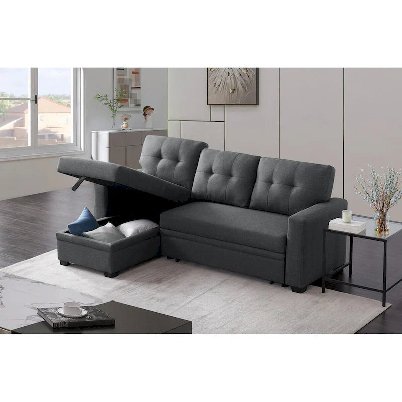 Polster-Ausziehsofa mit Recamiere – 82B x 53T x 34,5H