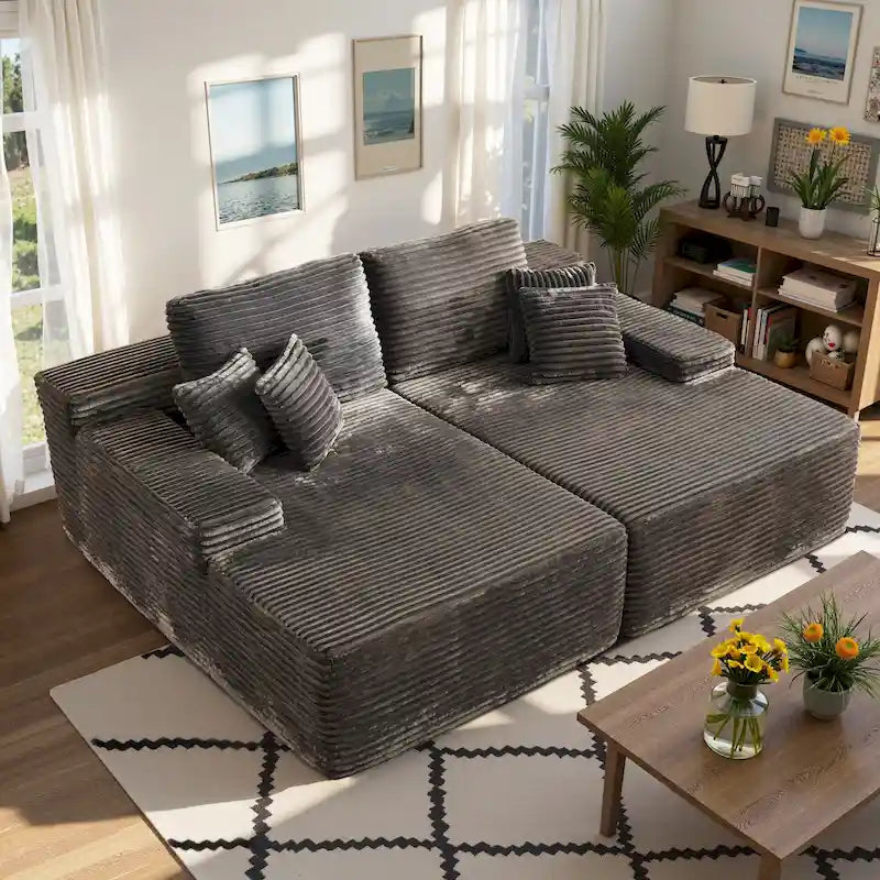 HOOOWOOO Modulares Sofa, Plüsch-Cord-Ecksofa mit Kissen