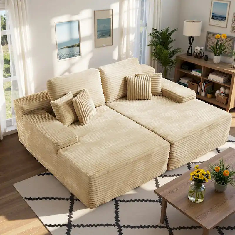 HOOOWOOO Modulares Sofa, Plüsch-Cord-Ecksofa mit Kissen